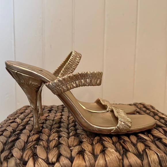 Prada Gold Leather Sling Back Heels - Picture 3 of 15